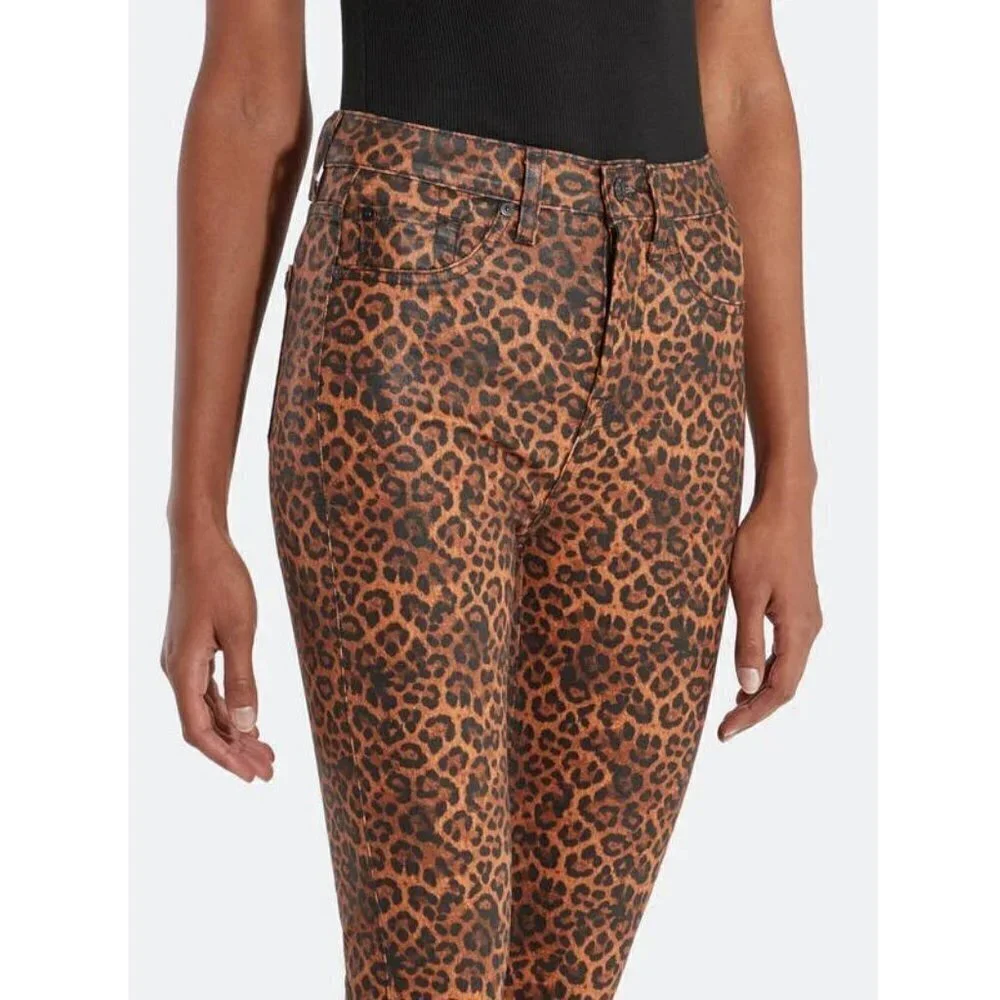 NWT 7 For All Mankind Leopard-Print High Rise Slim Fit Kick Flare Cropped Jeans - Picture 5 of 16